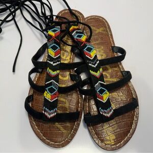Sam Edelman Black Beaded Gladiator Lace-Up Sandals with Multicolor Accents